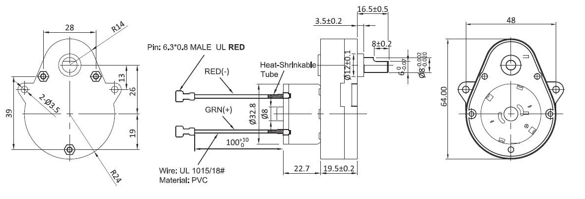 48mm DC Geared Motor size chart