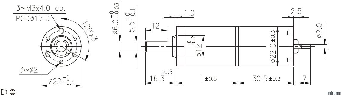 22mm DC Planetary Gearmotor 12V And 24V