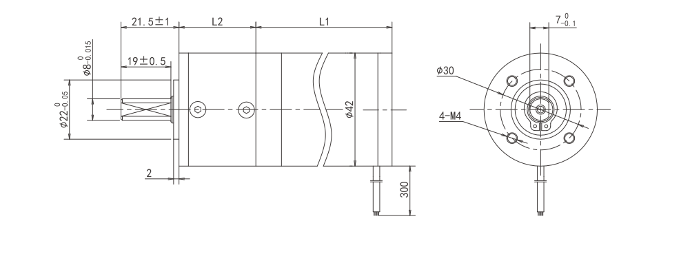 42mm round brushless dc gear motor technical drawing
