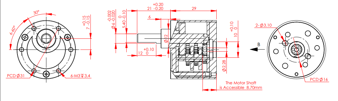 37mm spur gearbox with helical gear