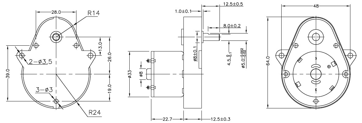 48mm DC Geared Motor Dimension Drawing